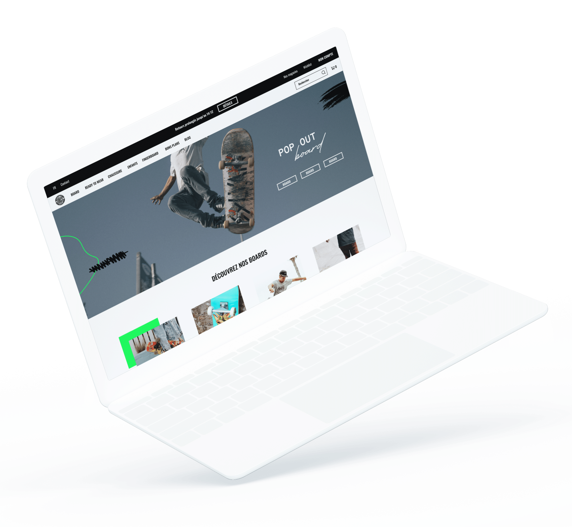Pop-out skate shop - site web desktop